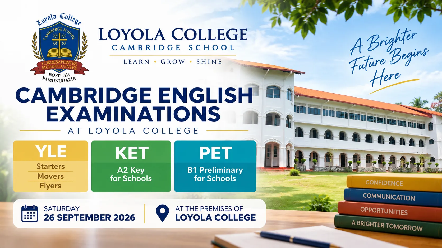 Cambridge English Examinations to Be Held on 26 September 2026 at Loyola College